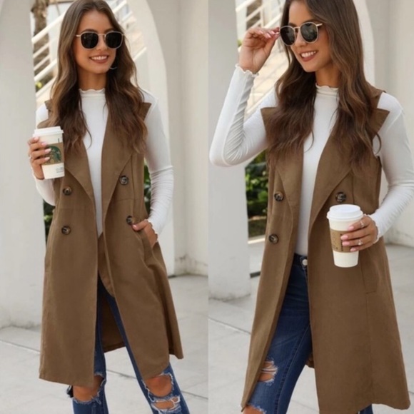 Jackets & Blazers - Chic Waterfall Button Detail Slay Long Vest